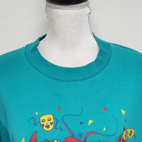 VINTAGE 1993 OOAK Mardi Gras Picnic Turquoise Sax Lobster Single Stitch Tee L - Picture 5 of 13